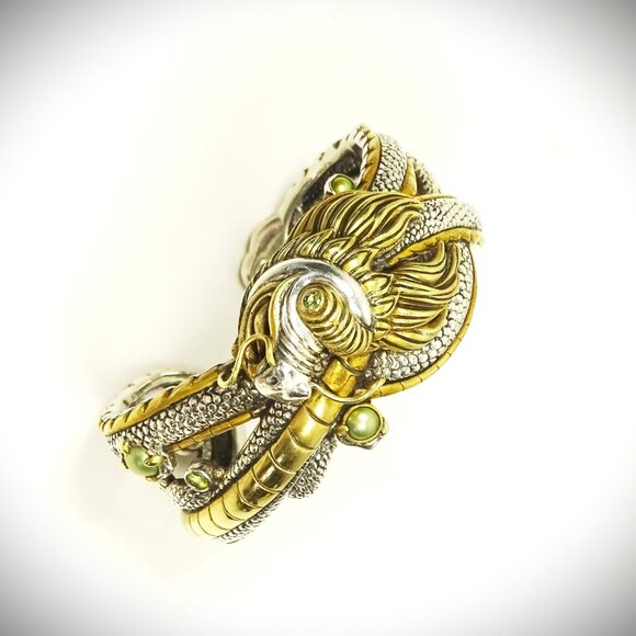 ECHO of the DREAMER Sterling Silver Bronze FW Pearls & Peridot Cuff Bracelet - Picture 5 of 12